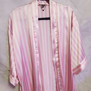Baby Pink and White Striped  Victoria's Secret Wrap Robe Size Small - Medium